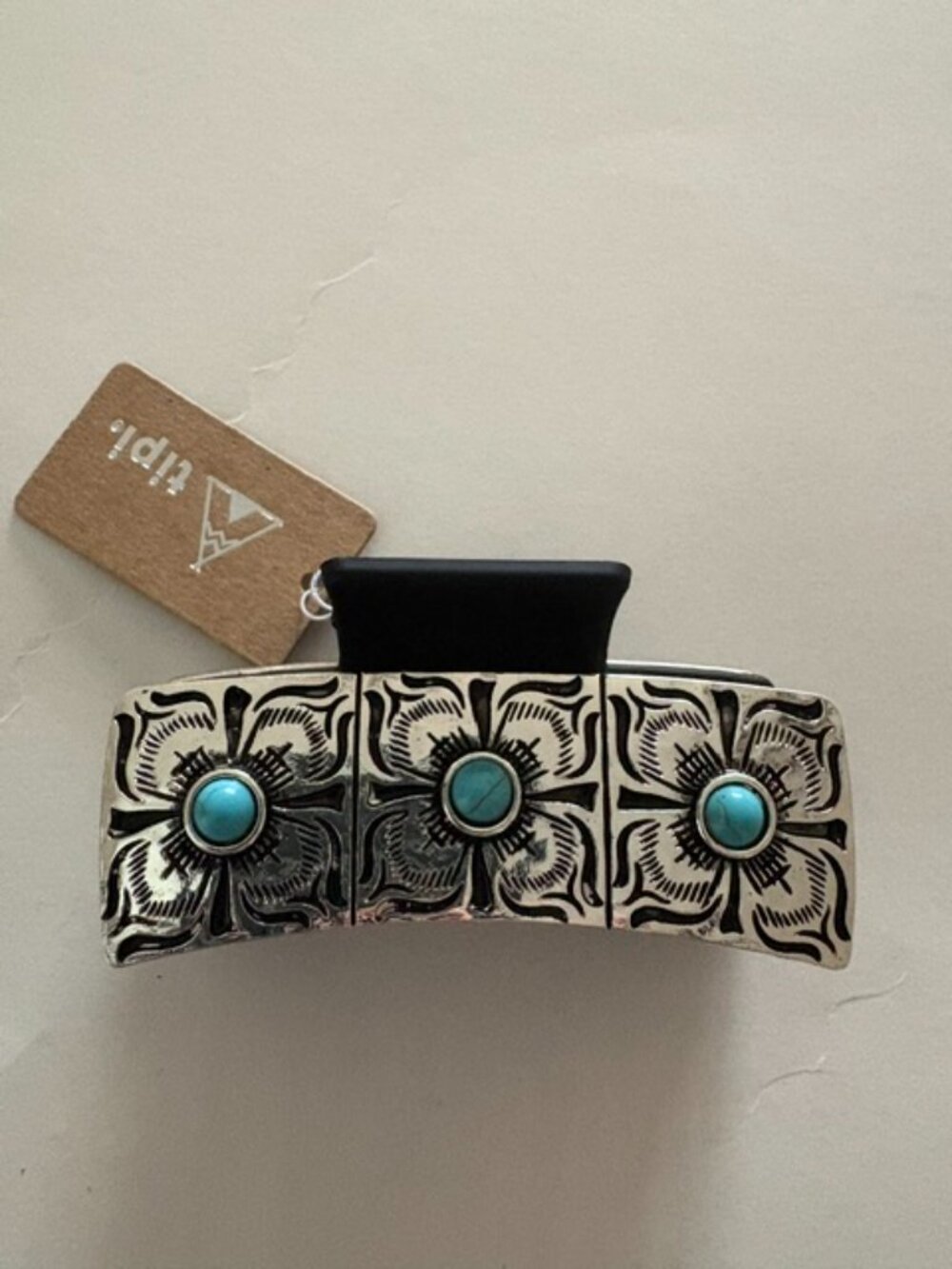 TIPI Western Turquoise Stone Metal Plate Hair Claw NWT